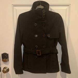 Elegant Black Double-Breasted Pea Coat